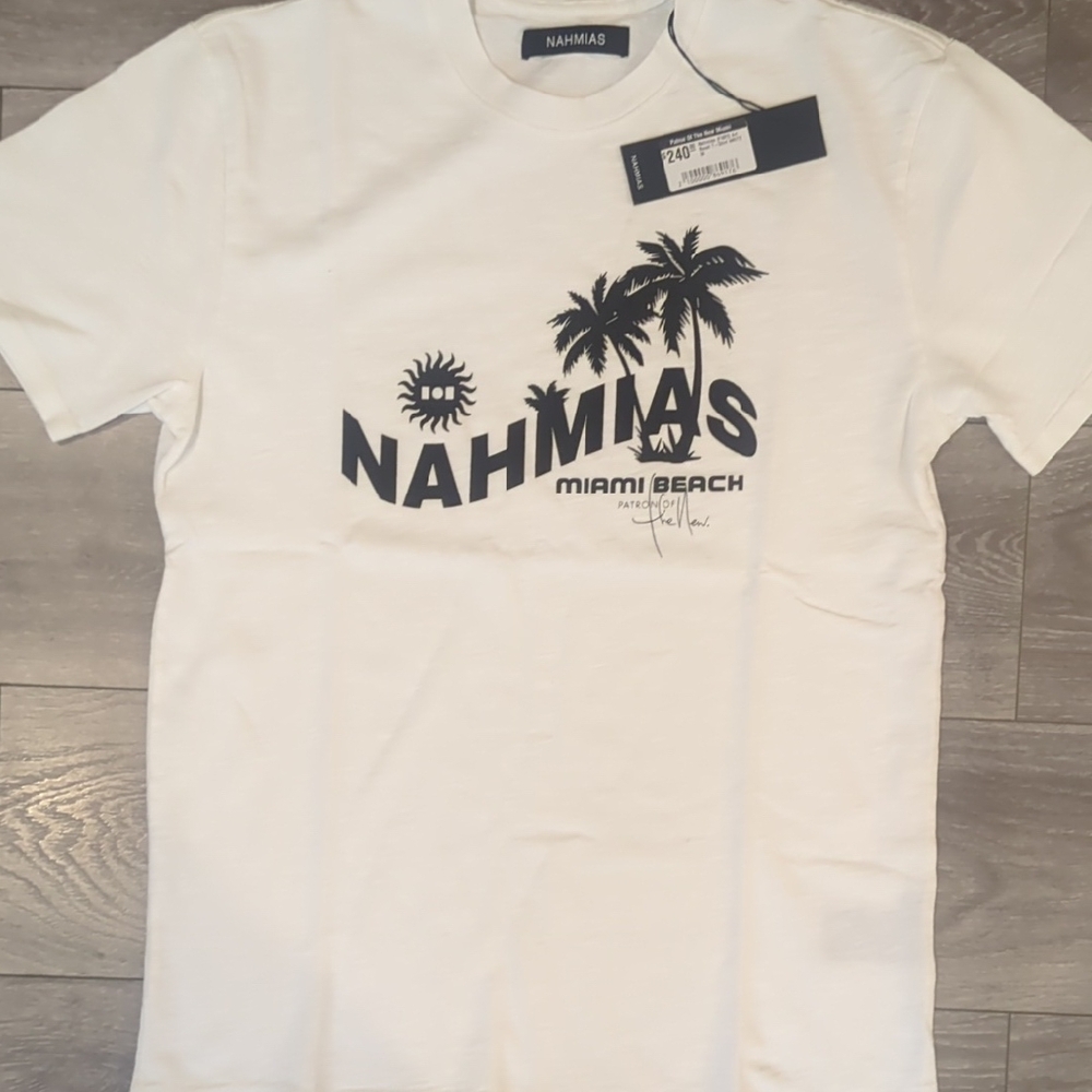 White Short Sleeve Tee with Palm Tree Graphic